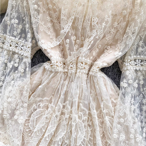 Fairy Embroidered Apricot Mesh Dress