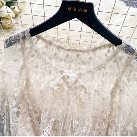 Fairy Embroidered Apricot Mesh Dress