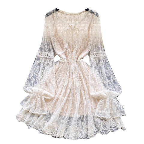 Fairy Embroidered Apricot Mesh Dress