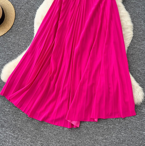Niche V-neck Rose Red Dress