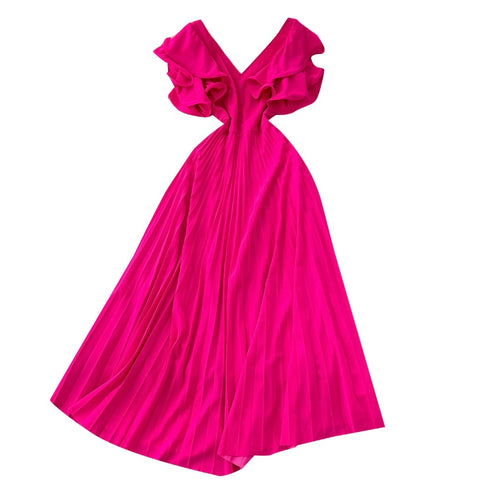 Niche V-neck Rose Red Dress