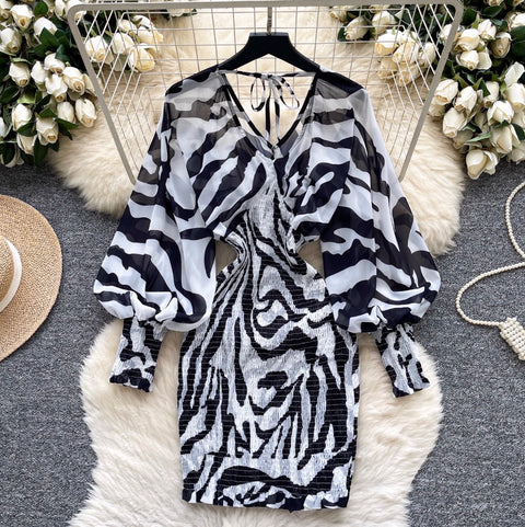 Chic V-neck Zebra Printed Dress