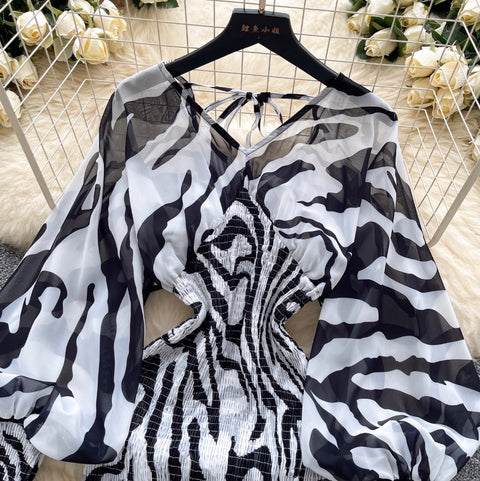 Chic V-neck Zebra Printed Dress