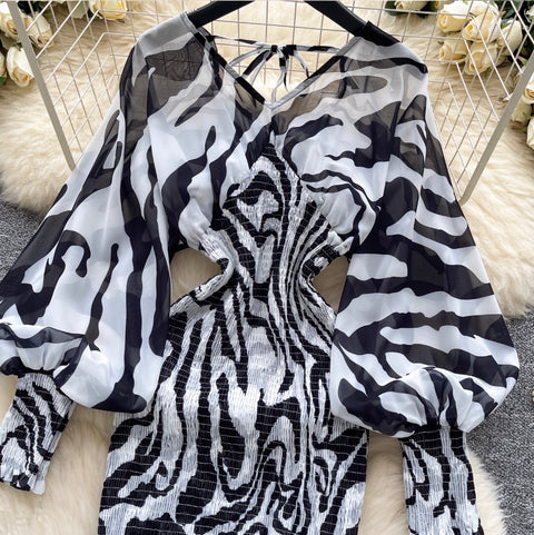 Chic V-neck Zebra Printed Dress