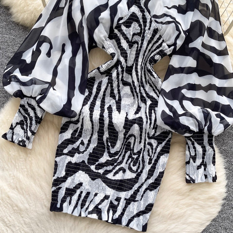Chic V-neck Zebra Printed Dress