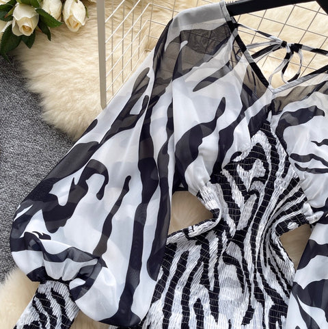 Chic V-neck Zebra Printed Dress