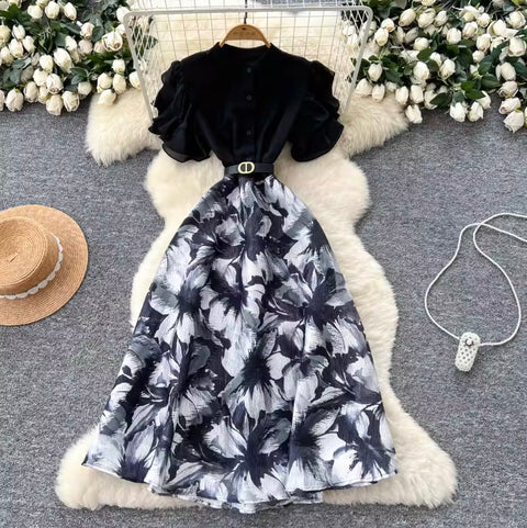 Floral Mesh Patchwork Shirt Dress