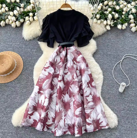 Floral Mesh Patchwork Shirt Dress