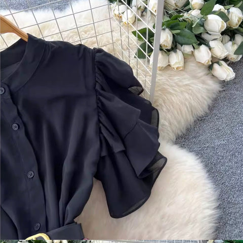 Floral Mesh Patchwork Shirt Dress