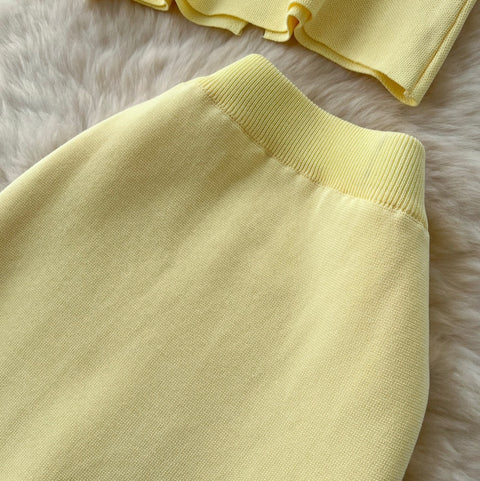 V-neck Knitwear & Mesh Skirt 2Pcs