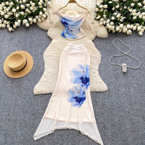 Draped Neckline Top & Fishtail Skirt 2Pcs