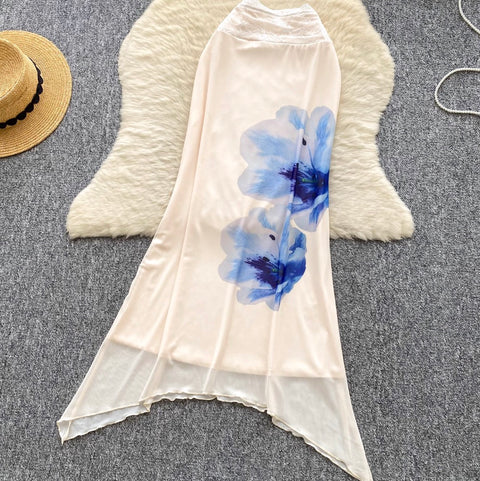 Draped Neckline Top & Fishtail Skirt 2Pcs