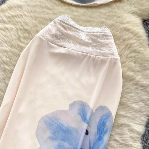 Draped Neckline Top & Fishtail Skirt 2Pcs