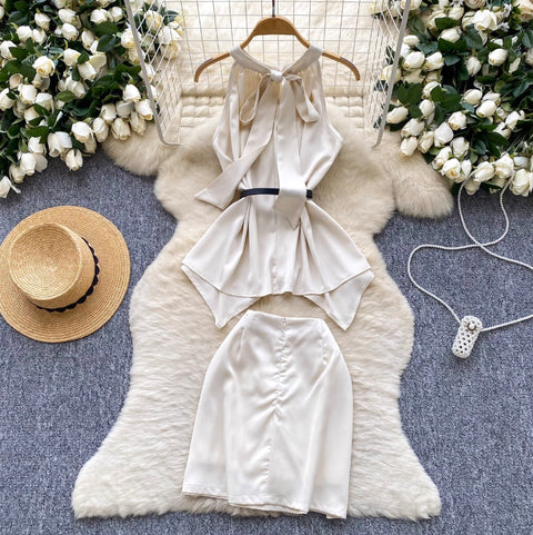 Satin Sleeveless Top & Skirt 2Pcs