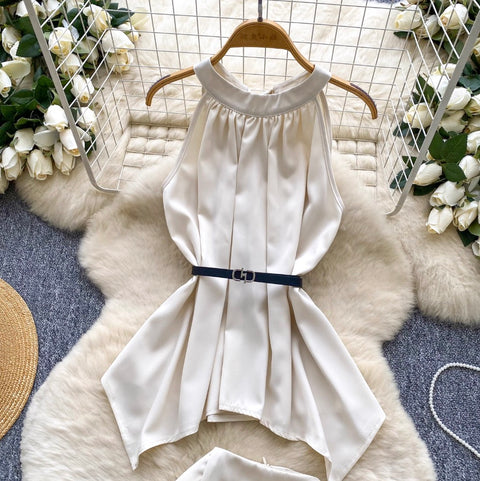 Satin Sleeveless Top & Skirt 2Pcs