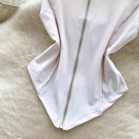 Zipped Vest & Hip-wrapping Shorts 2Pcs