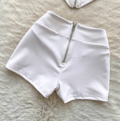 Zipped Vest & Hip-wrapping Shorts 2Pcs