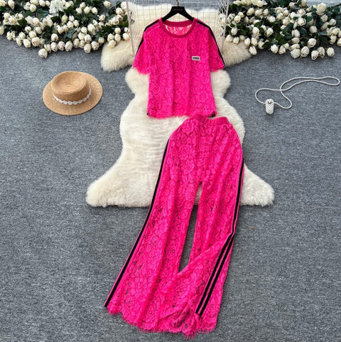 Crochet Lace Top & Trousers 2Pcs