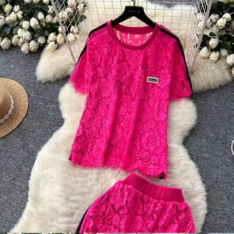 Crochet Lace Top & Trousers 2Pcs