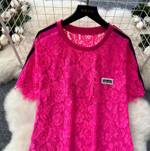 Crochet Lace Top & Trousers 2Pcs