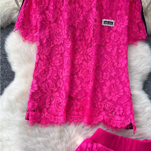 Crochet Lace Top & Trousers 2Pcs