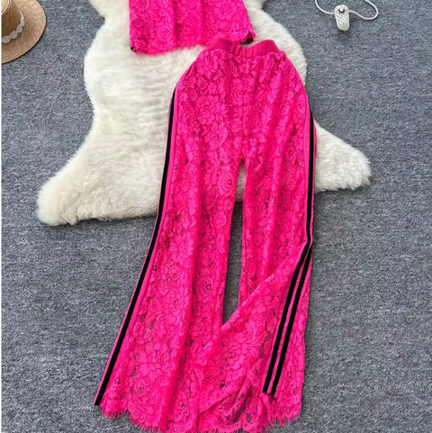Crochet Lace Top & Trousers 2Pcs