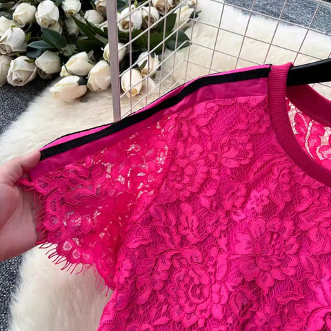 Crochet Lace Top & Trousers 2Pcs