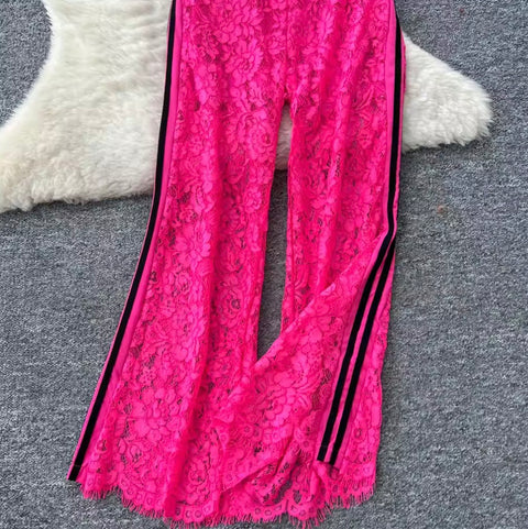 Crochet Lace Top & Trousers 2Pcs