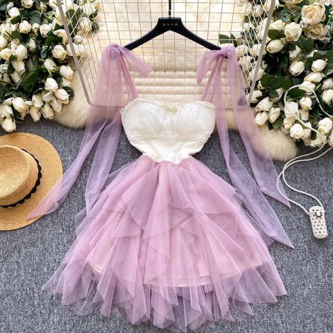 Fairy Lace-up Puffy Mesh Dress