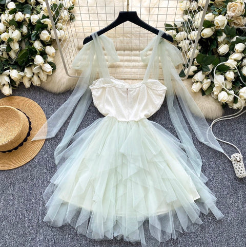 Fairy Lace-up Puffy Mesh Dress