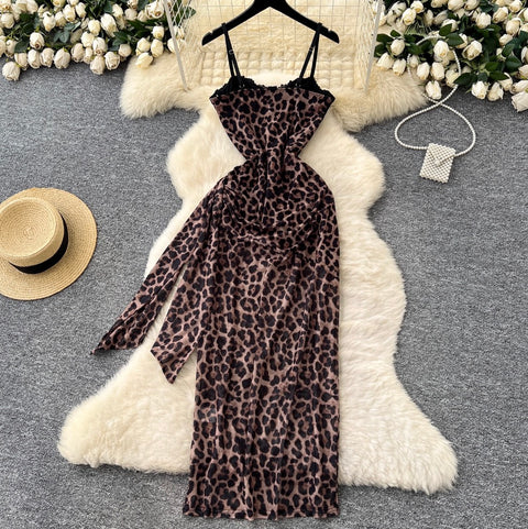 Sexy Leopard Printed Fishbone Slip Dress