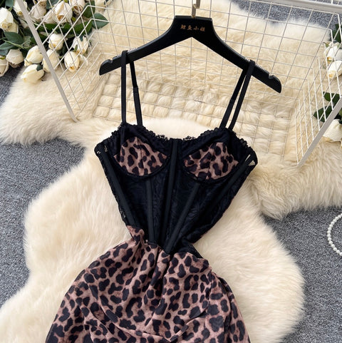 Sexy Leopard Printed Fishbone Slip Dress