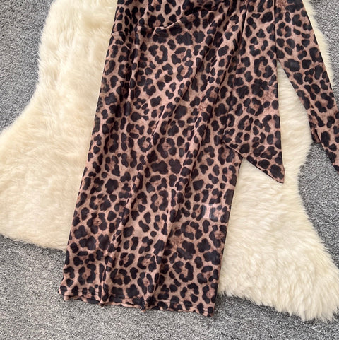 Sexy Leopard Printed Fishbone Slip Dress