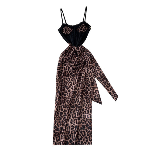 Sexy Leopard Printed Fishbone Slip Dress