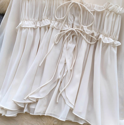 V-neck Flared Sleeve Chiffon Shirt