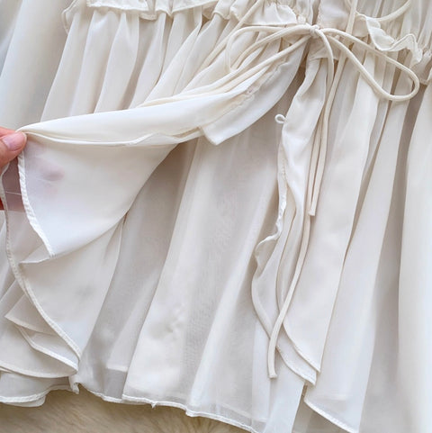 V-neck Flared Sleeve Chiffon Shirt