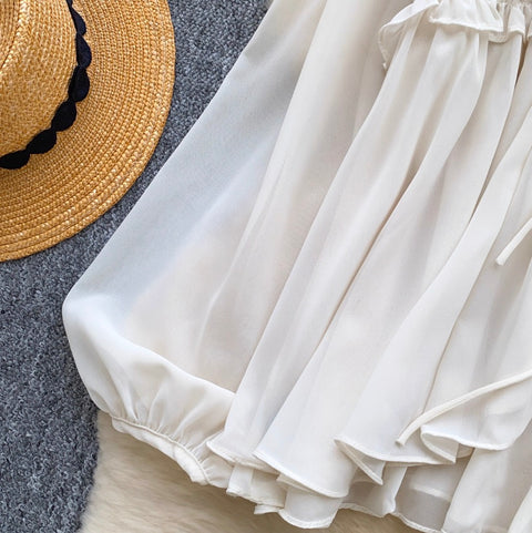 V-neck Flared Sleeve Chiffon Shirt