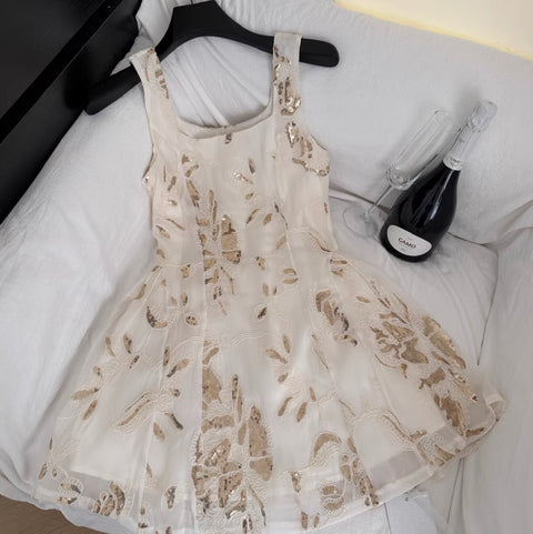 Elegant Sequined Embroidery Slip Dress
