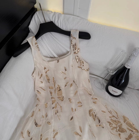 Elegant Sequined Embroidery Slip Dress
