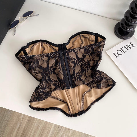 High-end Black Lace Fishbone Top