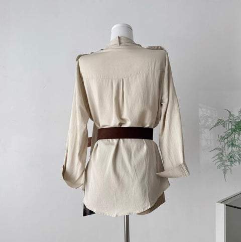 Lace-up Shirt & Khaki Shorts 2Pcs