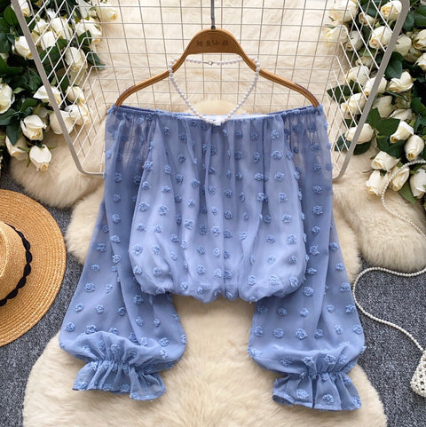 Off-shoulder Bead Halter Chiffon Top