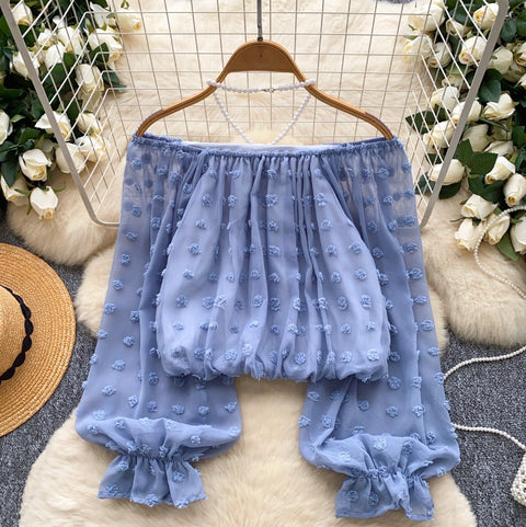Off-shoulder Bead Halter Chiffon Top
