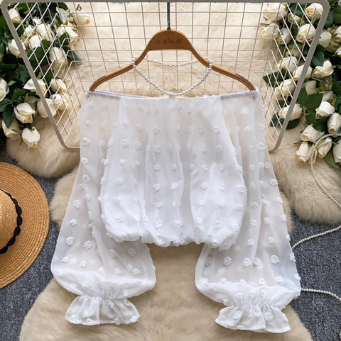 Off-shoulder Bead Halter Chiffon Top