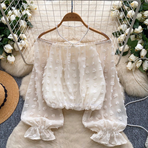 Off-shoulder Bead Halter Chiffon Top