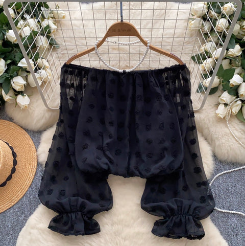 Off-shoulder Bead Halter Chiffon Top