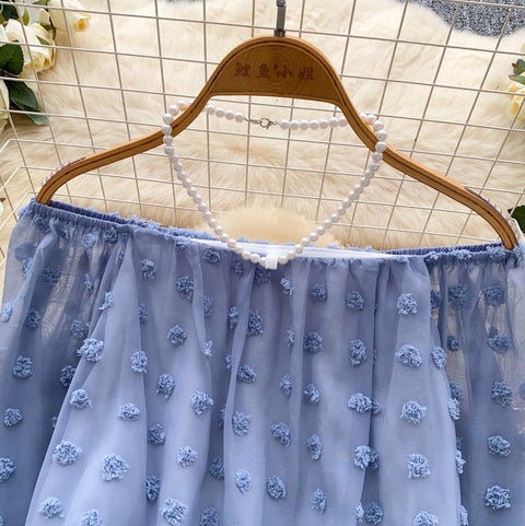 Off-shoulder Bead Halter Chiffon Top