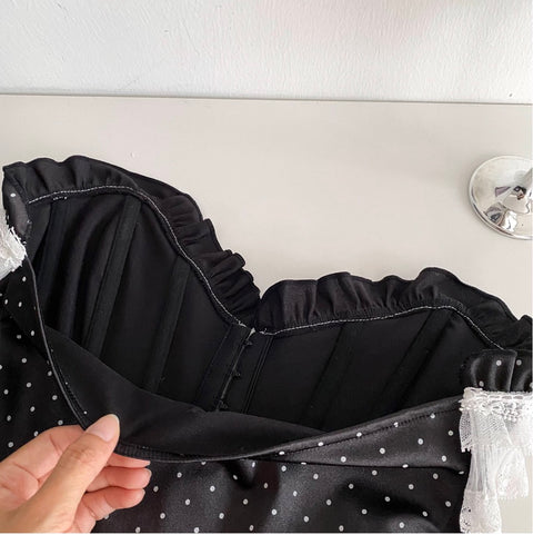 Courtly Polka Dot Lace-trim Top