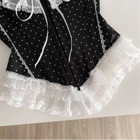 Courtly Polka Dot Lace-trim Top