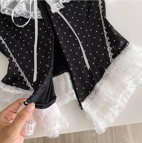 Courtly Polka Dot Lace-trim Top